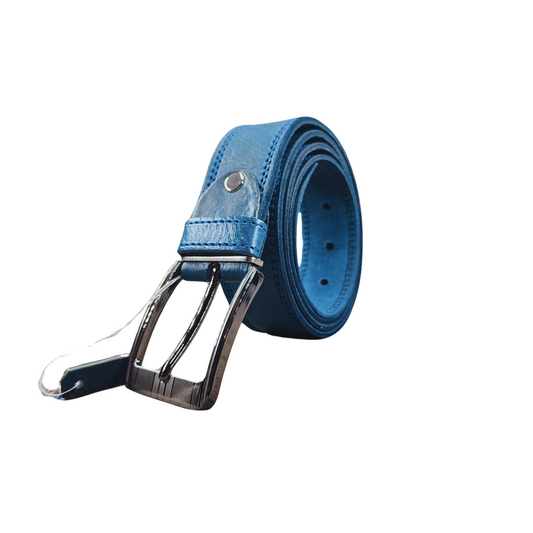 Ceinture en Cuir Véritable - Bleu - Tannage Végétal - Largeur 4 cm