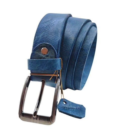 Genuine blue leather belt – Vegetable tanned