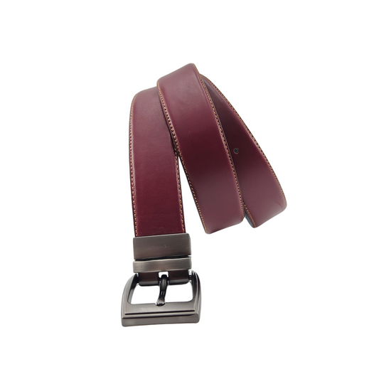 Ceinture Réversible 2 en 1 en Cuir de Chèvre – Rouge Bordeaux & Noir avec Boucle Pivotante Ultra-Facile