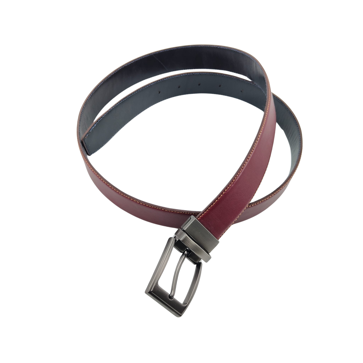 Ceinture Réversible 2 en 1 en Cuir de Chèvre – Rouge Bordeaux & Noir avec Boucle Pivotante Ultra-Facile