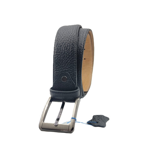 Black grained leather belt – Double thickness