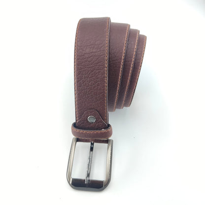 Ceinture en cuir grainé marron – Double épaisseur