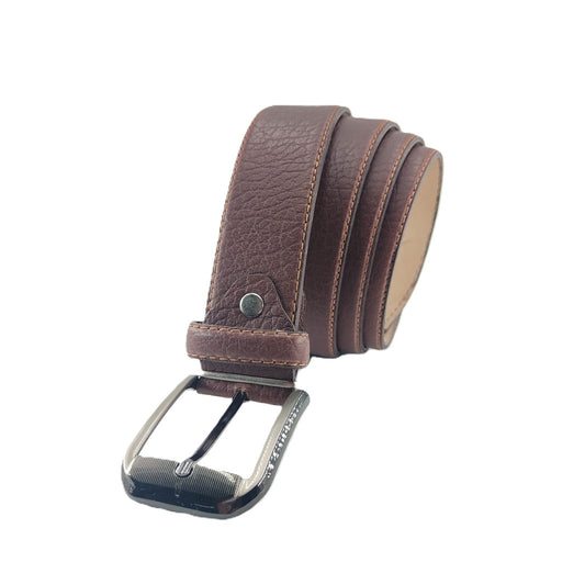 Ceinture en cuir grainé marron – Double épaisseur