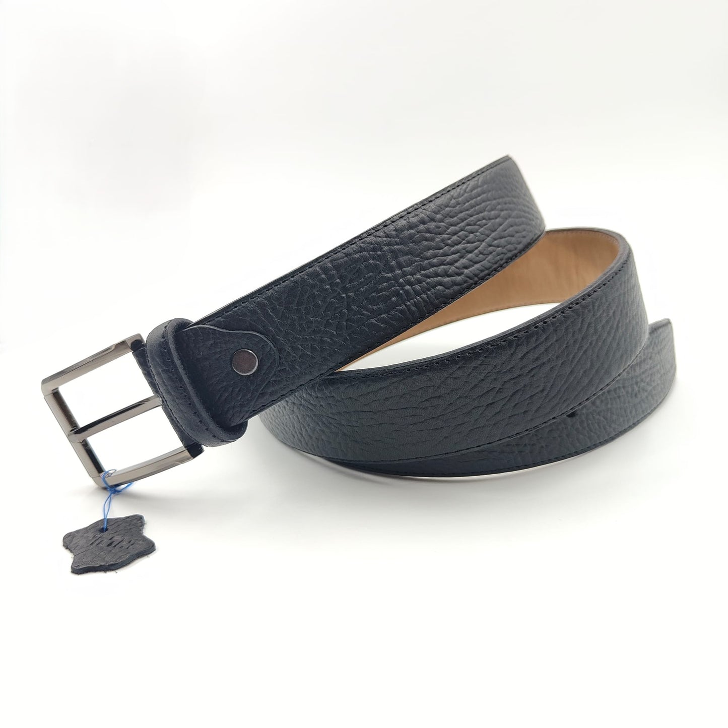 Black grained leather belt – Double thickness