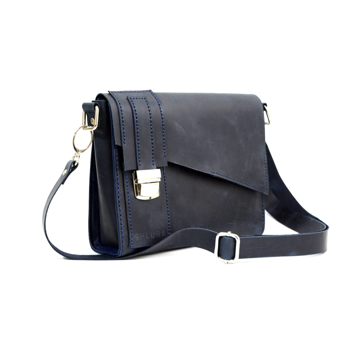 Sac Bandoulière en Cuir de Vachette Pull-Up Bleu Nuit – Élégance et Raffinement