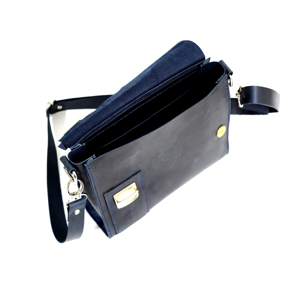 Midnight Blue Pull-Up Cowhide Leather Shoulder Bag – Elegance and Refinement