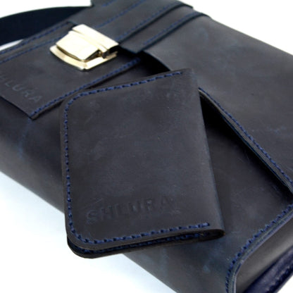 Midnight Blue Pull-Up Cowhide Leather Shoulder Bag – Elegance and Refinement