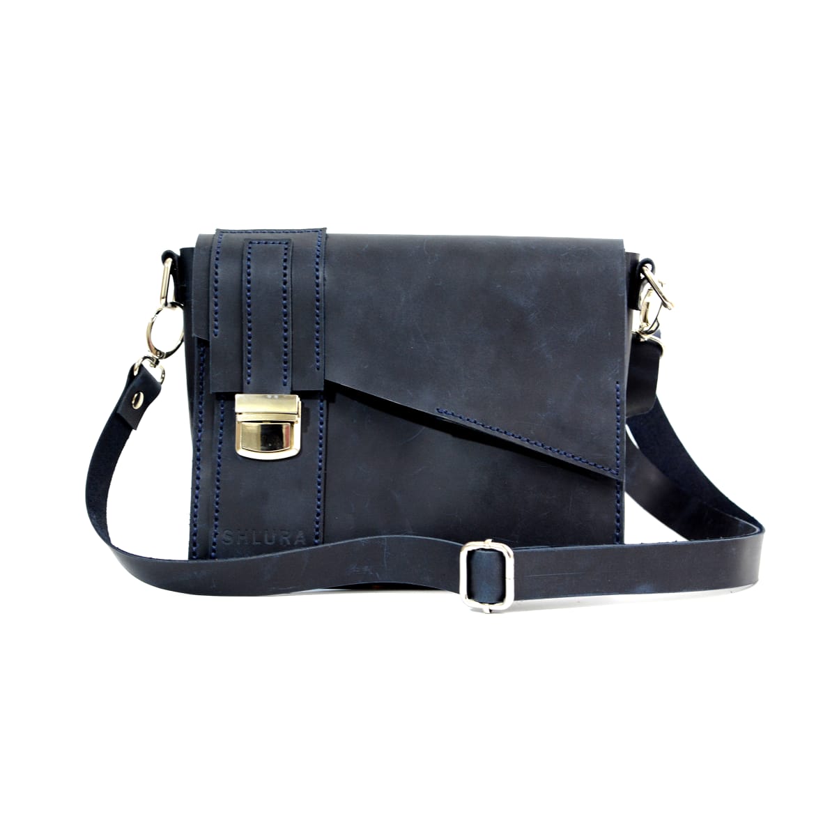 Midnight Blue Pull-Up Cowhide Leather Shoulder Bag – Elegance and Refinement